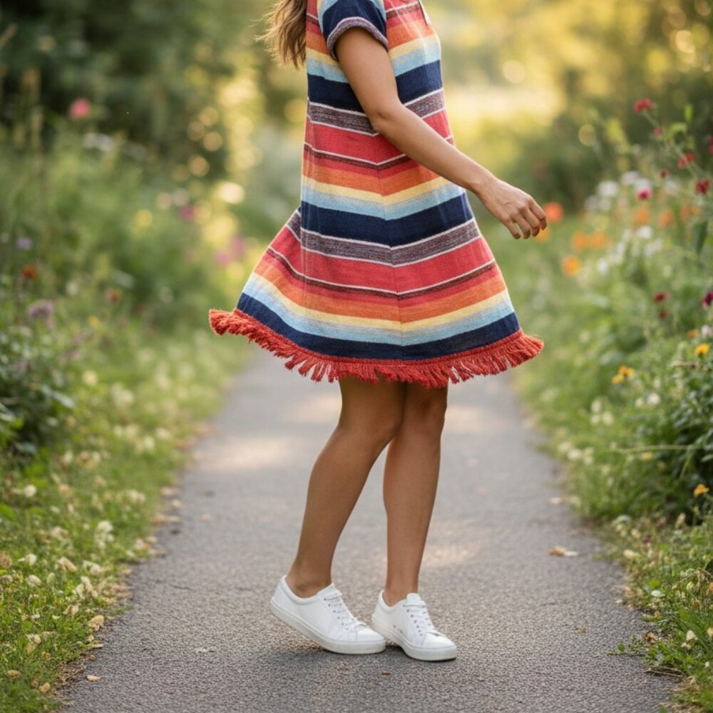 Uncle Frank Dress Womens Size Small Multicolor Stripe Western Fringe Cotton